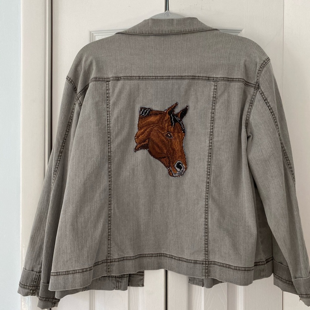 Chico’s denim jacket with custom appliqué XL